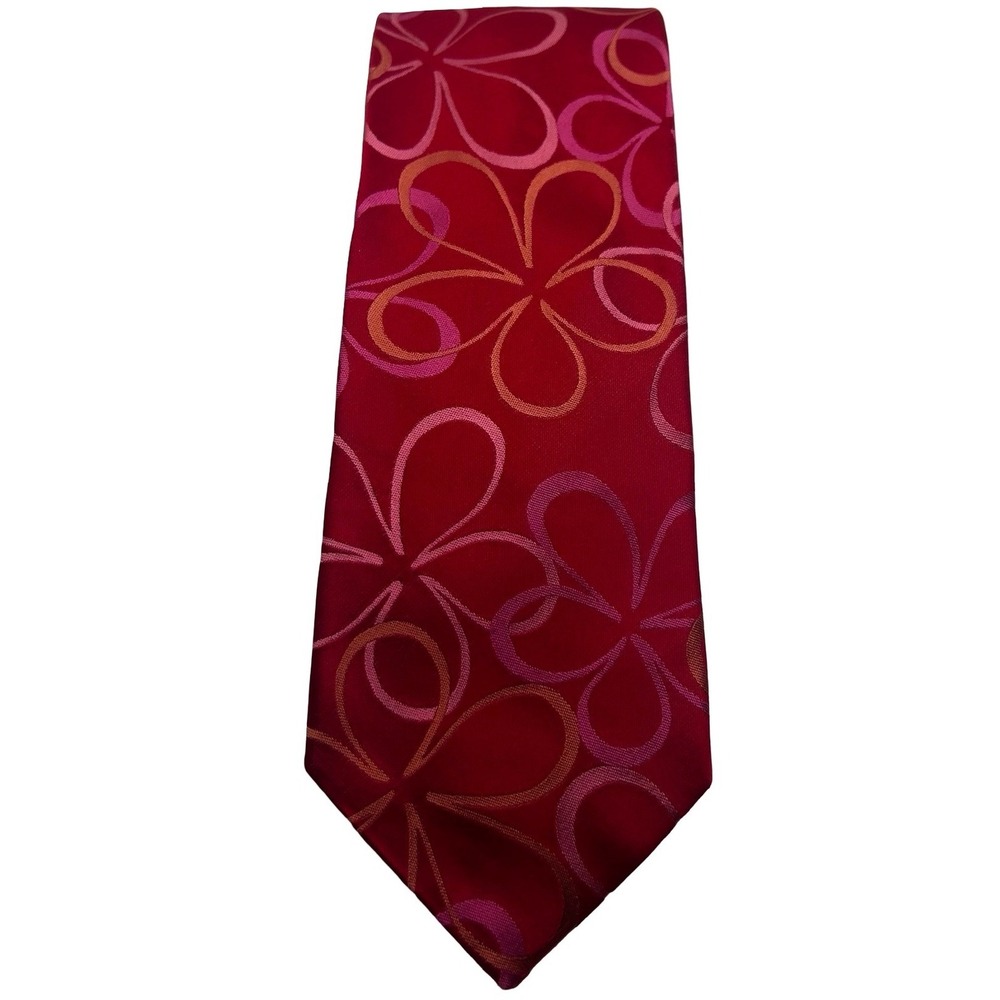 Ted Baker London Mens Silk Necktie Red Pink Orange Floral Abstract Hand Tailored